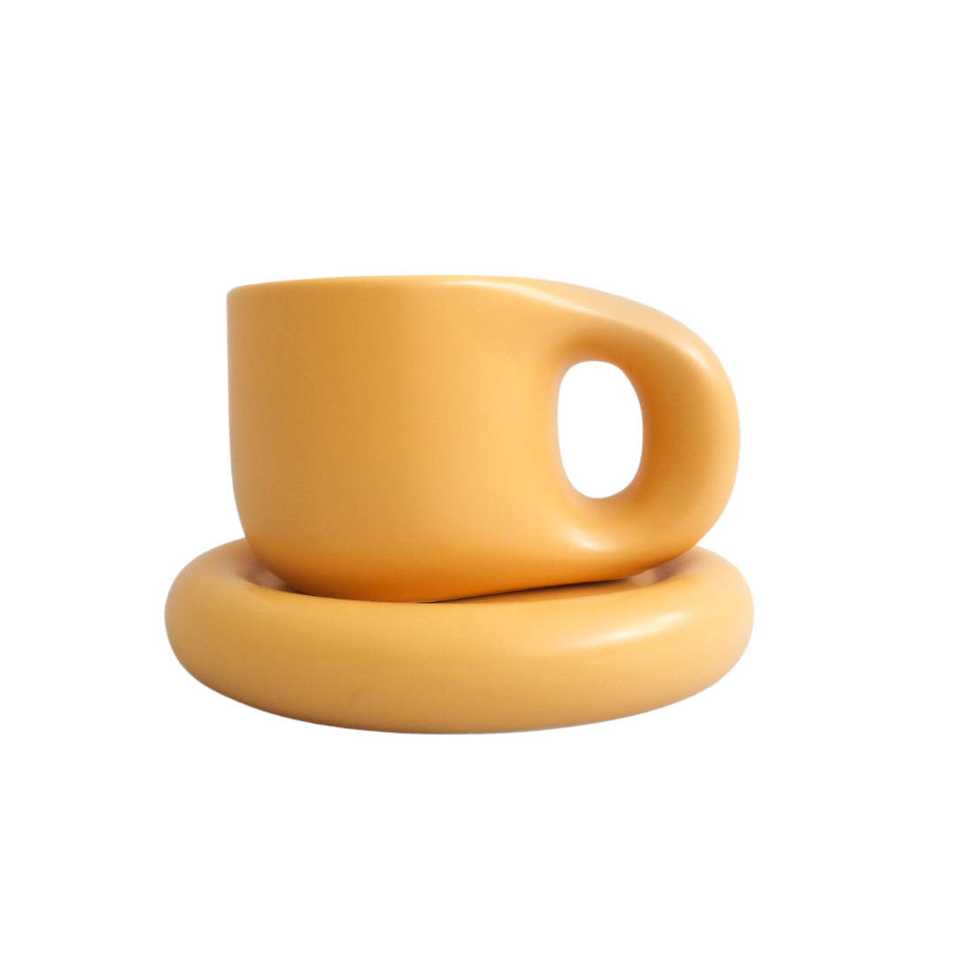 Twiggy chunky mug and saucer tumeric