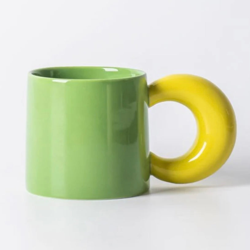 Twiggy chunky Luna mug in Green & Yellow
