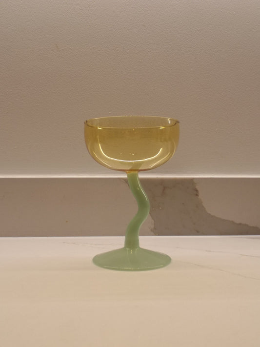 Twiggy yellow & green handle wave  glass